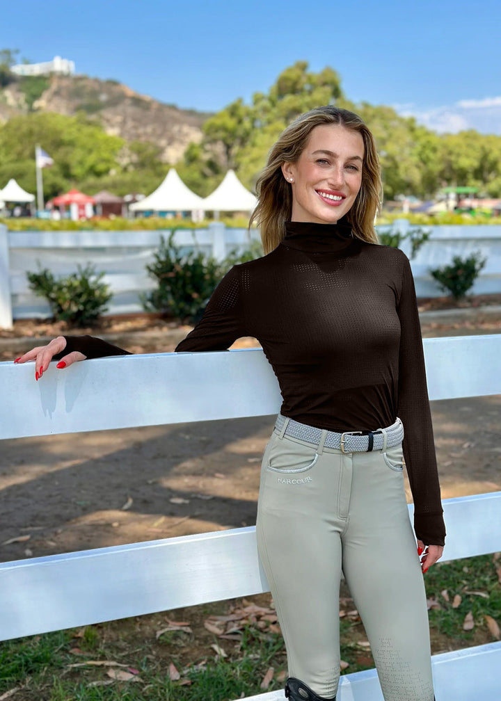 Harcour Venti Womens Mock Neck Perforated Long Sleeve Technical Shirt