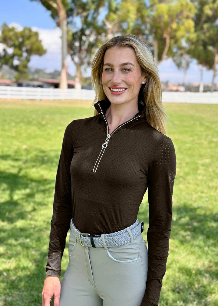 Harcour Breezi Womens Perforated Zip Up Long Sleeve Technical Riding Shirt