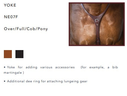 Yoke for horse equipment with color options and product details.
